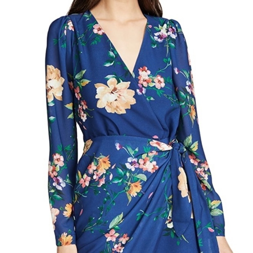 Yumi Kim Blue Floral Long Sleeve Dress v neck lined above the knee casual large